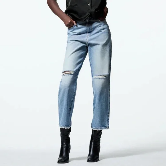 Zara Ripped Straight Leg Jeans - Picture 1 of 6